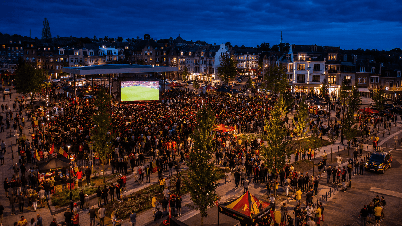Fan zone — supporters regardant un match en plein air